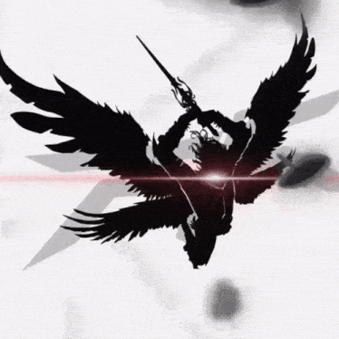 a drawing of a person with wings and a sword