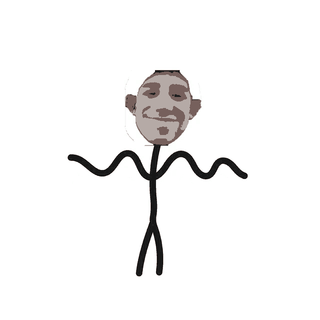 a stick figure with a man 's face behind it