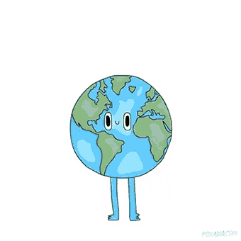 a cartoon drawing of the earth and an asteroid with arms and legs