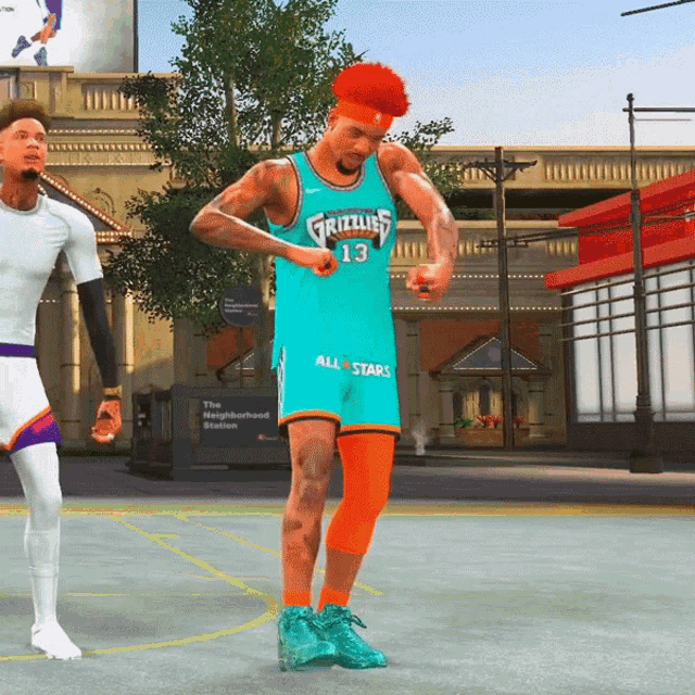 a man in a grizzlies jersey is dancing on the court