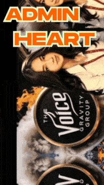 a poster for the voice gravity group with a woman in the background