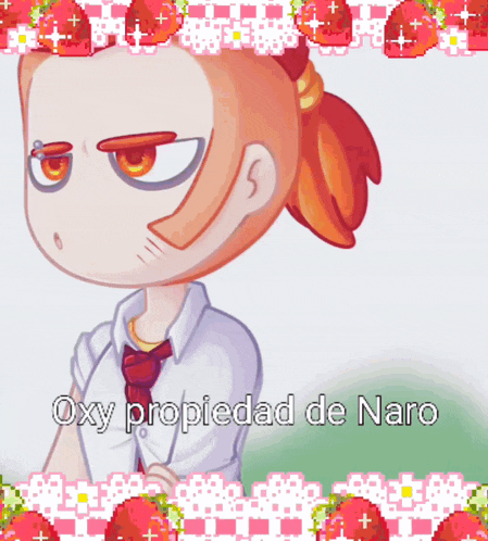 a cartoon of a girl with the words oxy propiedad de naro below
