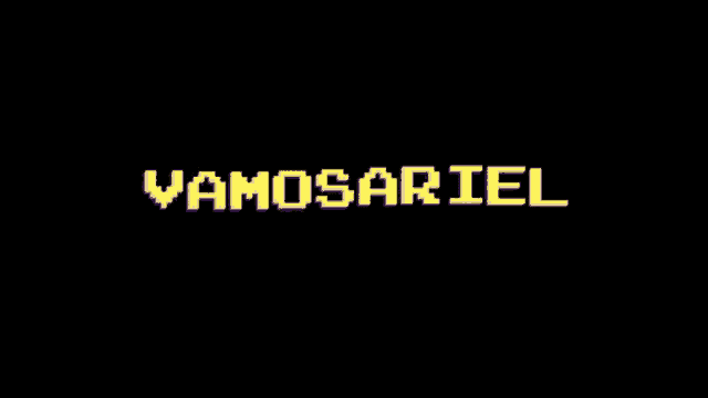 the word vamosariel is displayed in yellow letters on a black background