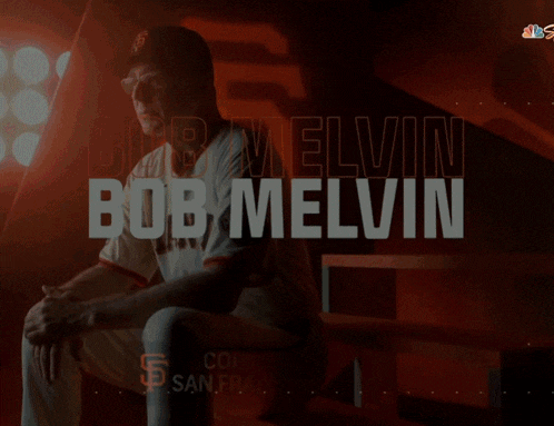 a poster for bob melvin sitting on a bench