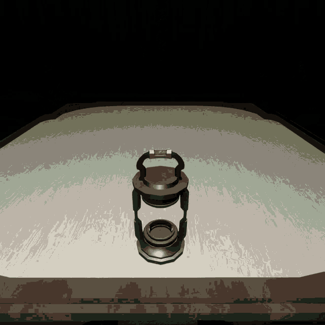 a lantern is sitting on a wooden table in the dark