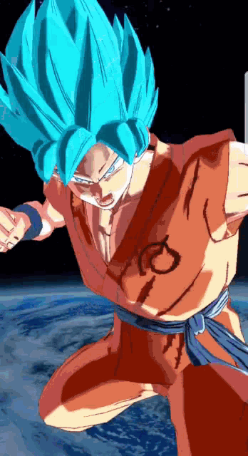 a cartoon of a person with blue hair and a red outfit