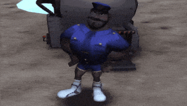 a cartoon character in a blue uniform with a beard