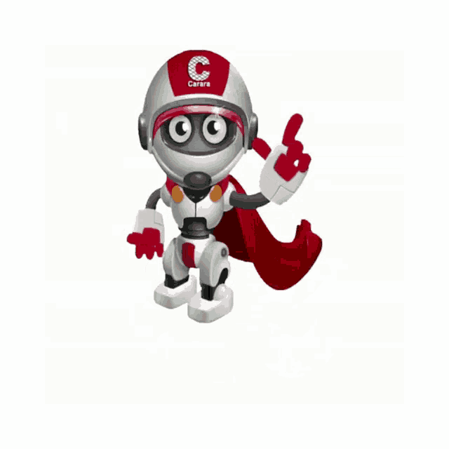 a robot with a red cape and a helmet that says carrera