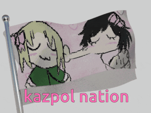 a flag that says kazpol nation with a drawing of two girls