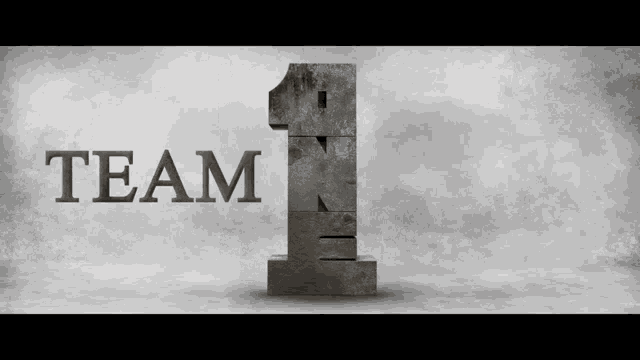 a concrete number one with the word team written below it