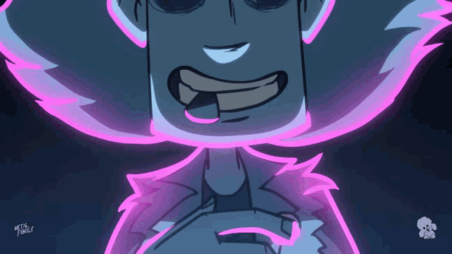 a close up of a cartoon character with the words mets family written on the bottom