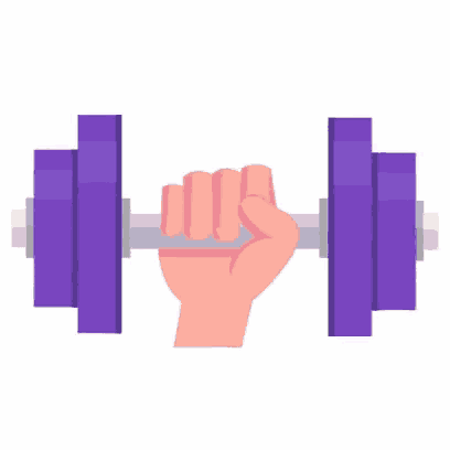 a hand is holding a purple dumbbell in a cartoon style .
