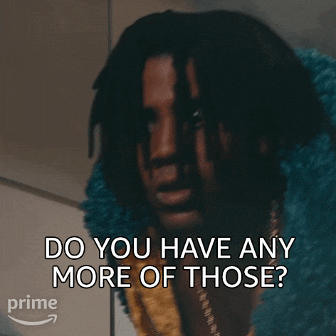 a man with dreadlocks is asking if he has any more of those .