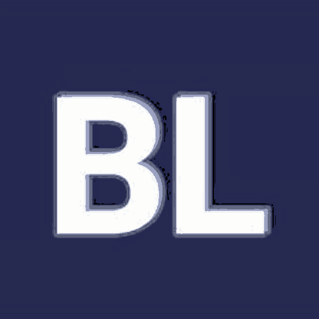 the letter bl is written in white on a dark blue background .