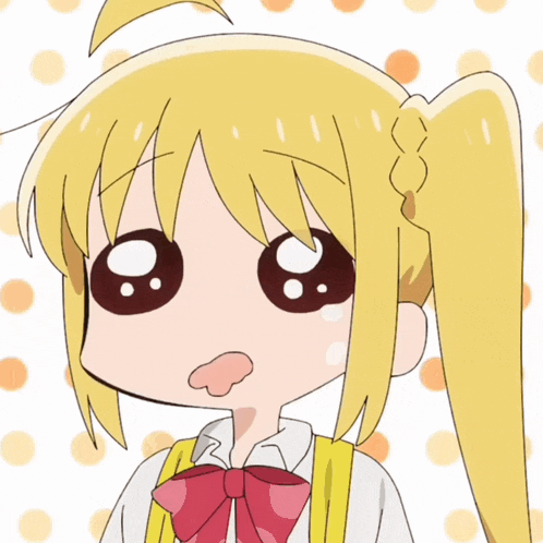 a cartoon of a girl with blonde hair and a red bow