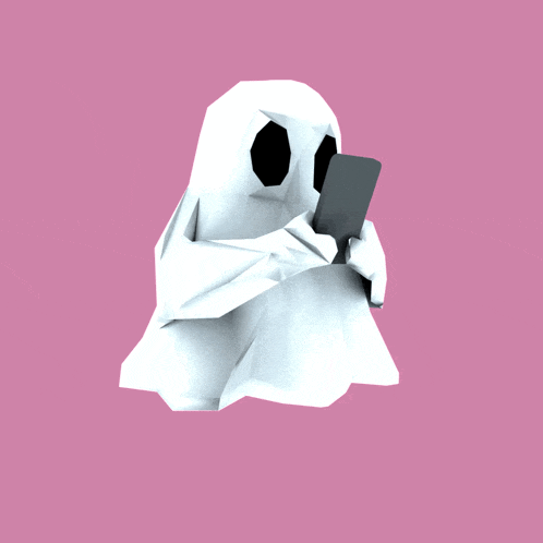 a low poly ghost is holding a cell phone