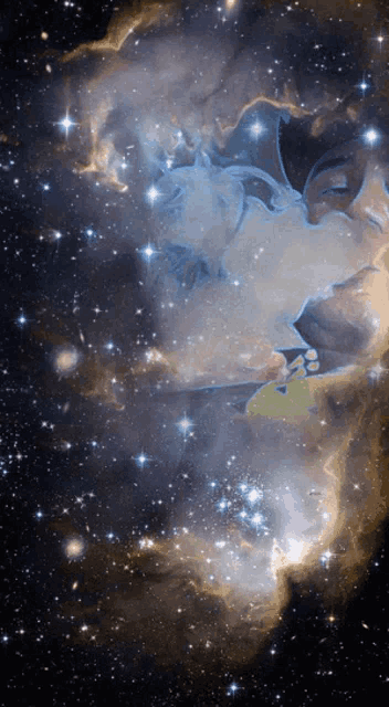 a painting of a person in the middle of a galaxy with the number 48 visible