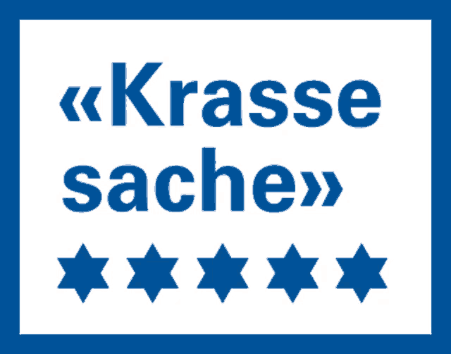 a blue and white logo that says rasse sache