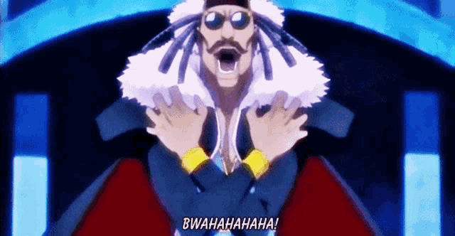 a man in a fur coat is screaming bwahahahaha
