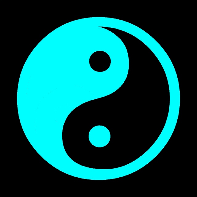 a blue and black yin yang symbol is on a black background
