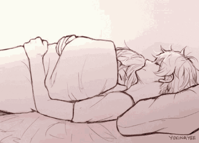 a drawing of a person sleeping with the name yukinayee on the bottom right