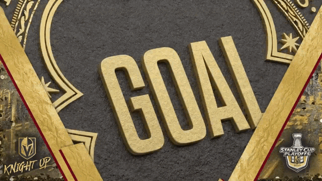 a gold goal sign with knight up on the bottom