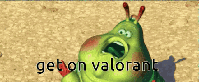 a cartoon worm with its mouth open and the words get on valorant on the bottom