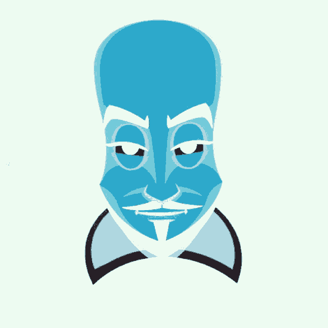 an illustration of a man with a blue face and white hair
