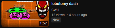 a screenshot of a video titled lobotomy dash gwh 12 views 4 hours ago new