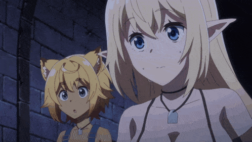 two anime characters are standing next to each other and one of them has a necklace around her neck