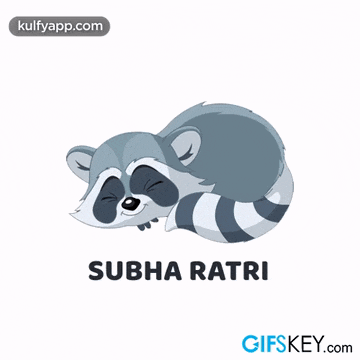 a sleeping raccoon with the words subha ratri written below it