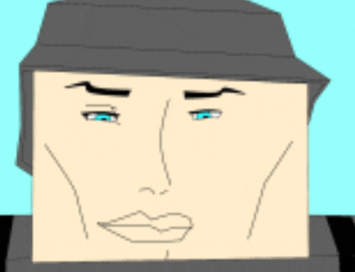 a drawing of a man with blue eyes and a hat