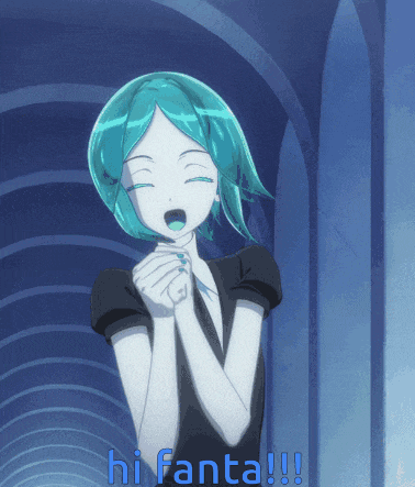 a girl with turquoise hair says hi fanta !!!