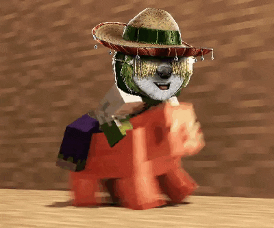 a cartoon character wearing a sombrero and sunglasses is walking on a wooden surface .