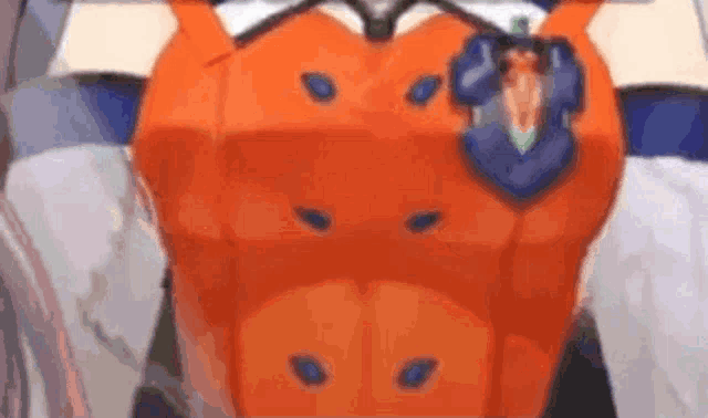 a close up of a person 's chest with a badge on it and a bow .