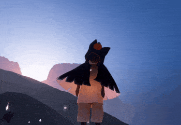 a person wearing a cape with a pumpkin on their head