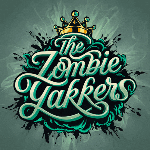 the zombie yakkers logo has a crown on top of it