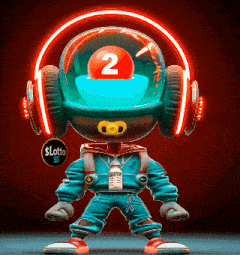 a cartoon character with headphones and a ball with the number 2