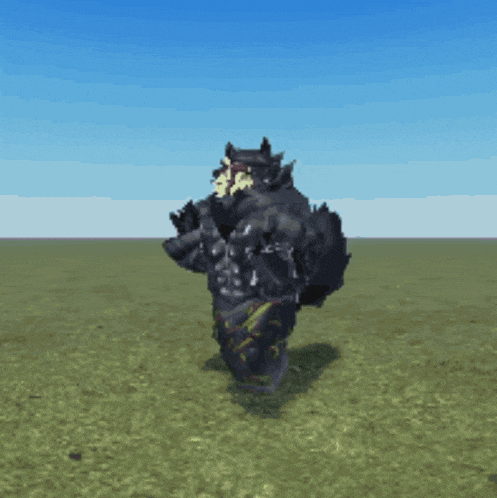 a video game character is standing in a field