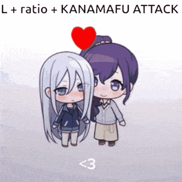 a picture of two anime girls with the words l + ratio + kanamafu attack written above them