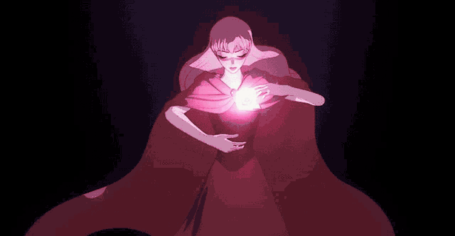 a woman in a red dress is surrounded by pink flowers