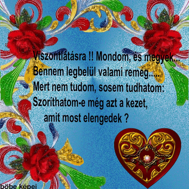 a blue background with red flowers and a heart with a foreign language written on it