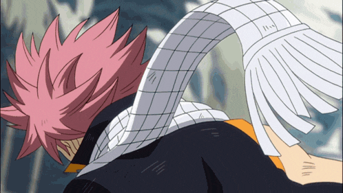 a drawing of a person with pink hair and a white scarf around their neck