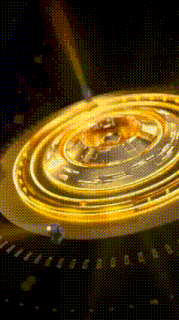 a close up of a spinning roulette wheel with a glowing circle in the middle .