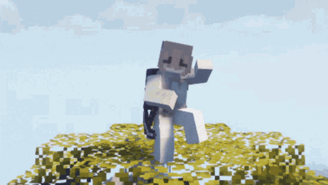 a minecraft character is standing on a hill with a sword