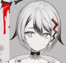 a black and white drawing of a girl wearing a choker