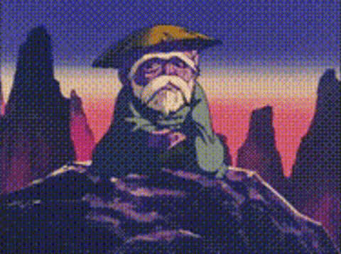 a cartoon of an old man with a beard and a hat