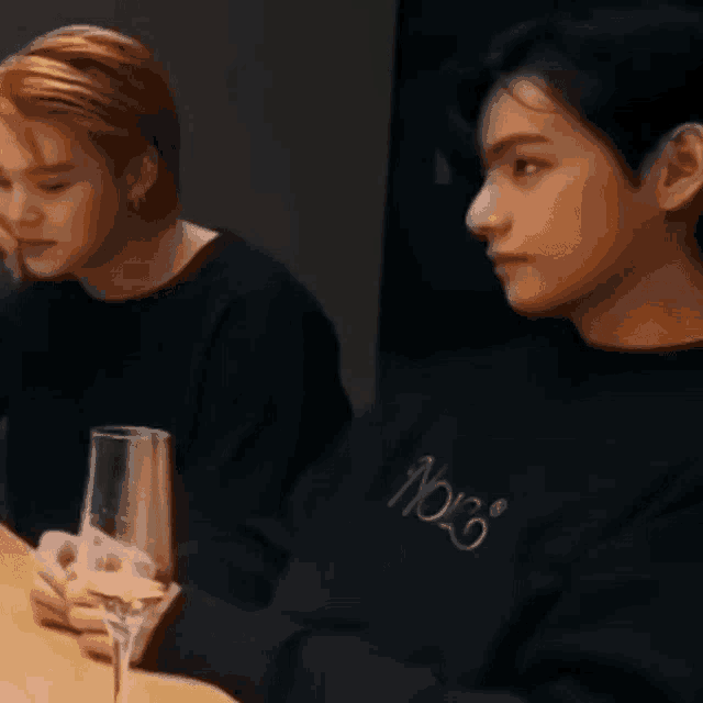 a man and a woman are sitting at a table holding wine glasses .