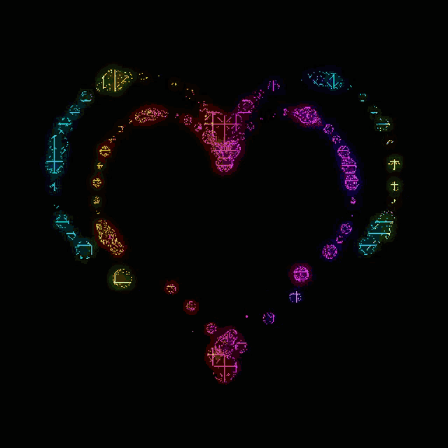 a rainbow colored heart is surrounded by smaller hearts
