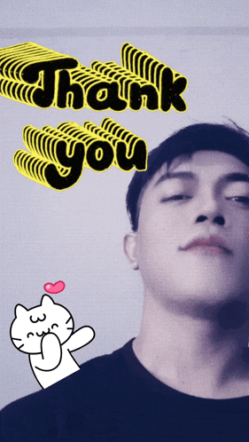 a man 's face is behind a thank you sign